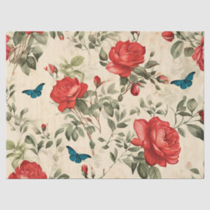 Vintage Inspired  Red Roses & Butterflies Tissue Paper