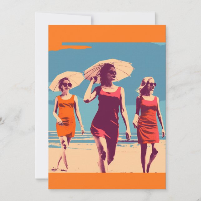 Vintage inspired, retro beach scene  invitation (Front)