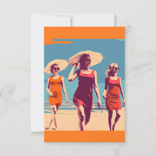 Vintage inspired, retro beach scene  thank you card