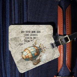 Vintage-inspired Steampunk Hot Air Balloon #2 Luggage Tag