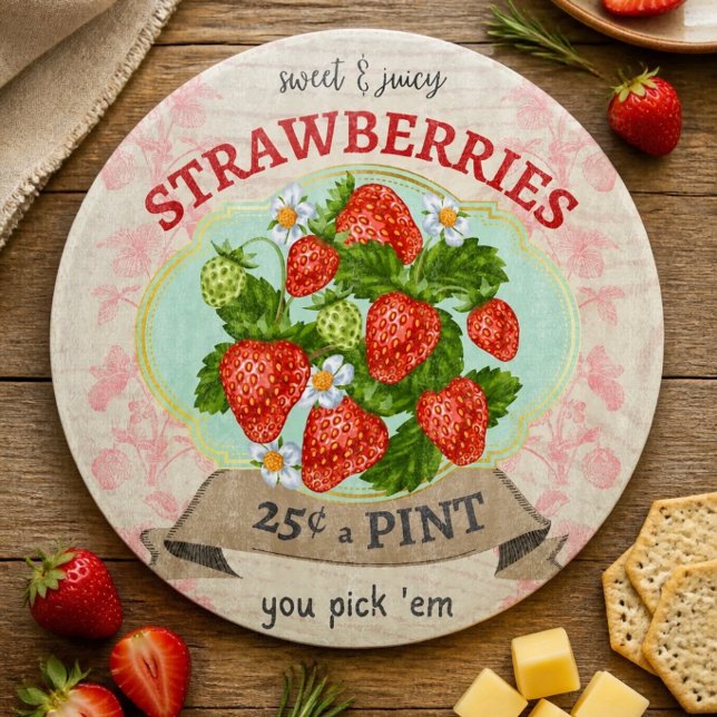 Vintage Inspired Strawberry Round Cutting Board (Creator Uploaded)