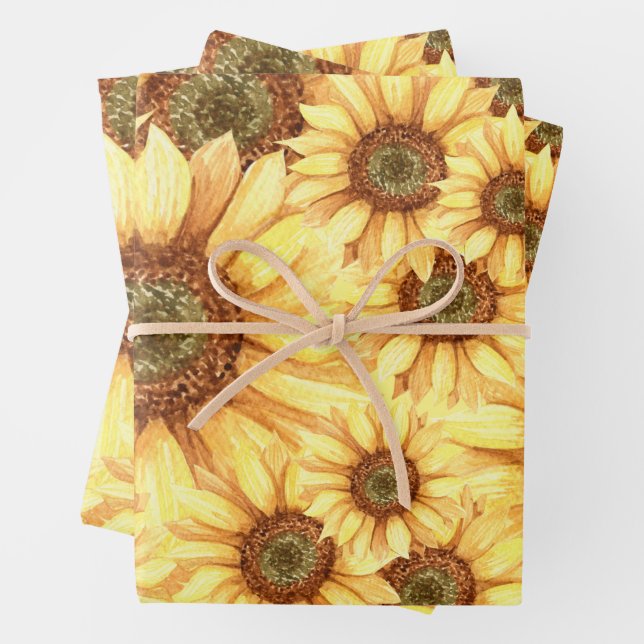 Vintage Inspired Sunflowers Decoupage Wrapping Paper Sheet (In situ)