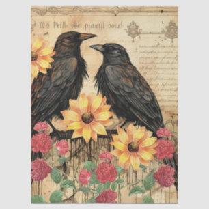 Vintage Inspired Sunflowers Red Roses Raven Tissue Paper