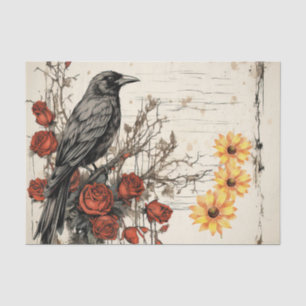 Vintage Inspired Sunflowers Red Roses Raven Tissue Paper