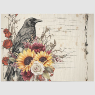 Vintage Inspired Sunflowers Red Roses Raven Tissue Paper