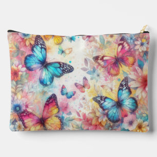 Vintage Inspired Watercolor Florals & Butterflies Accessory Pouch