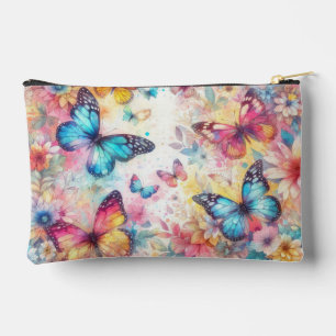 Vintage Inspired Watercolor Florals & Butterflies Accessory Pouch