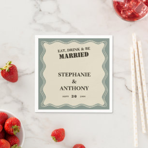 VIntage Inspired Wavy Border on Sage Green Wedding Napkin