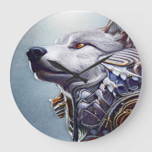 Vintage-Inspired Wolf Head Art - Nostalgic Large Clock