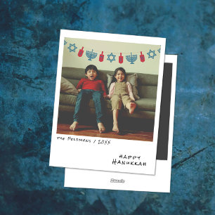 Vintage Instant Photo Blue/Red Hanukkah Garland Holiday Card