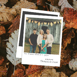 Vintage Instant Photo - Faux Foil Leaves Garland Holiday Card