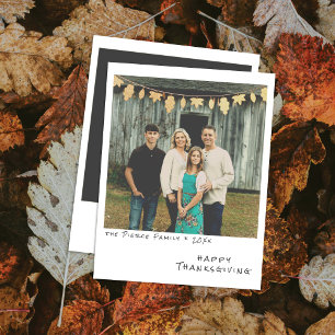 Vintage Instant Photo - Faux Foil Leaves Garland Holiday Card