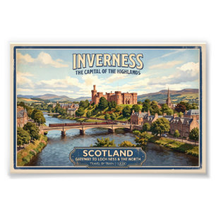 Vintage Inverness Scotland Railway Travel Poster