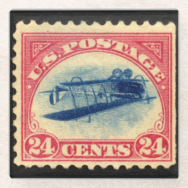 Vintage Inverted Jenny Stamp Glass Coaster (Front)