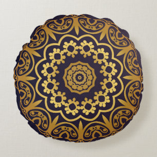 Vintage Invitation card with Mandala pattern. Deco Round Cushion