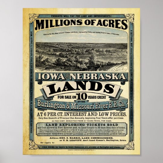 Vintage Iowa and Nebraska Land Sale Print