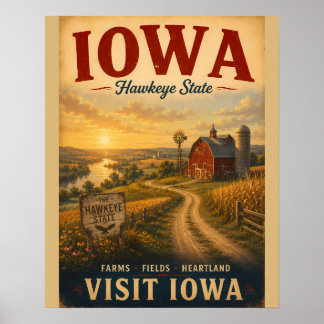 Vintage Iowa Heartland Farm Landscape Travel Poste Poster