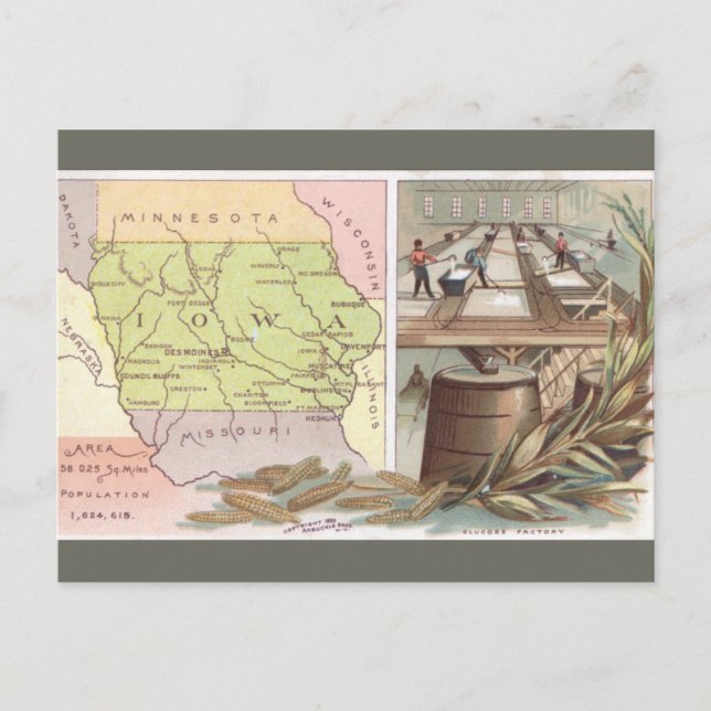 Vintage Iowa Map Postcard (Front)