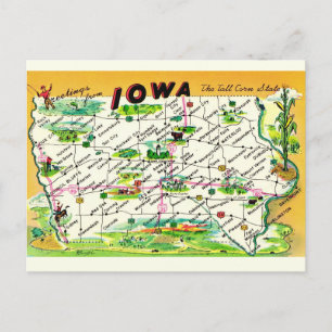 Vintage Iowa Postcard Map