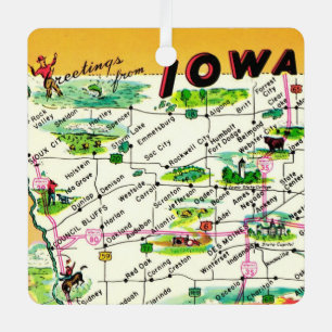 Vintage Iowa Postcard Map Metal Tree Decoration