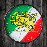 Vintage Iran, Persian flag with Lion, Shah of Iran Round Clock<br><div class="desc">Wall Clock: Vintage patriotic Persian Flag,  Shah of Iran (1964-1980) with sun and lion</div>