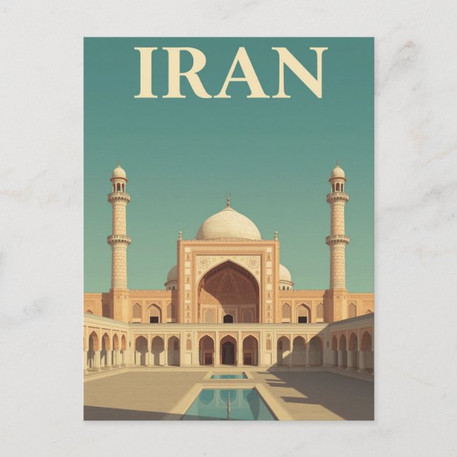 Vintage Iran Travel Poster Mosque Art Postcard (Front)
