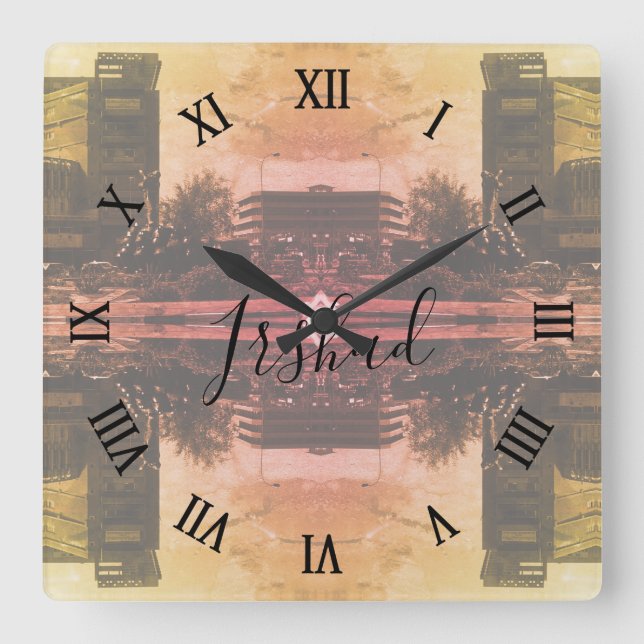 Vintage Iraq Baghdad fountain Square Wall Clock (Front)