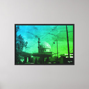 Vintage Iraq Baghdad Gas station at mosque Canvas Print