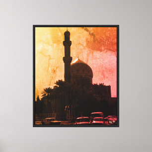 Vintage Iraq Baghdad mosque taxis Canvas Print