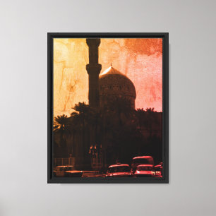 Vintage Iraq Baghdad mosque taxis Canvas Print