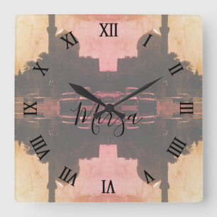 Vintage Iraq Baghdad mosque taxis Square Wall Clock