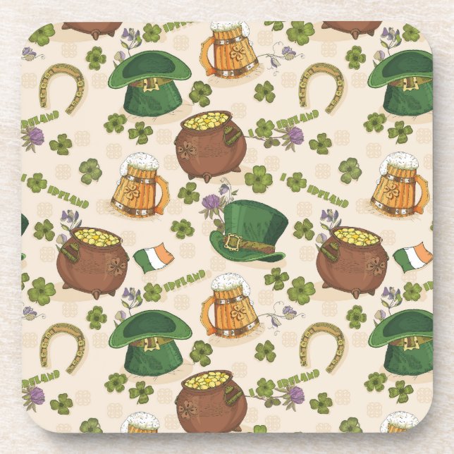 Vintage Ireland Icon Pattern Coaster (Front)