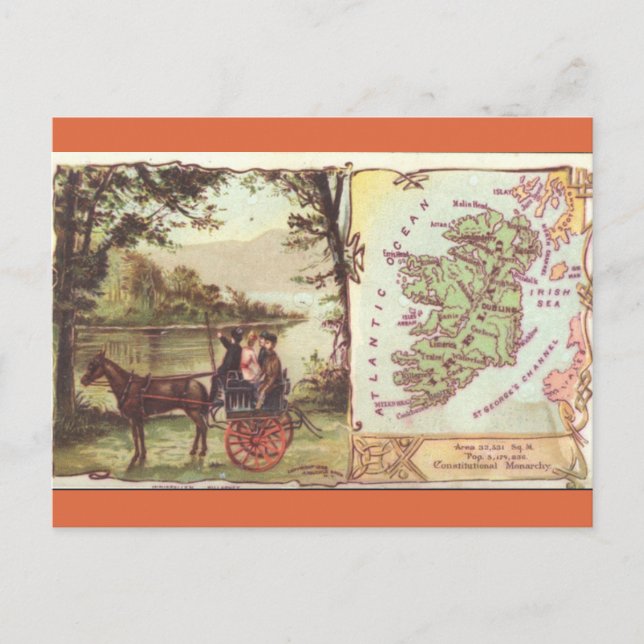 Vintage Ireland Map Postcard (Front)