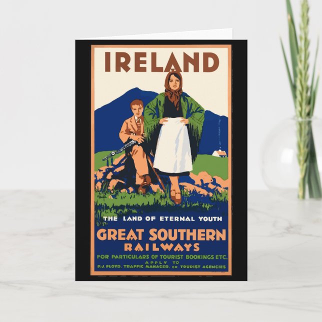 Vintage Ireland Travel Poster, Card (Front)