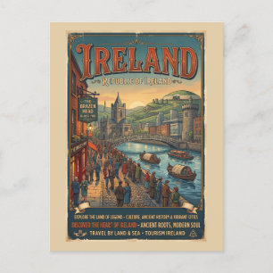 Vintage Ireland Travel Poster Postcard