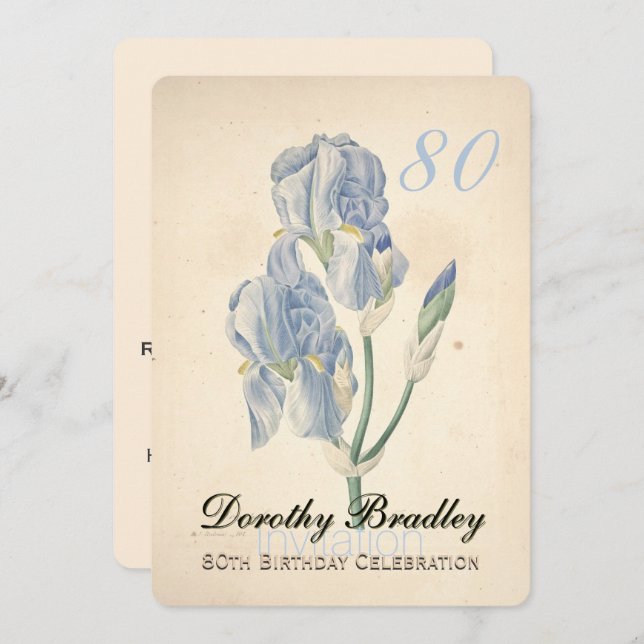 Vintage Iris 80th Birthday Celebration Invitation (Front/Back)