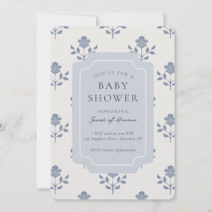 Vintage Iris Block Print Floral Baby Shower Invitation