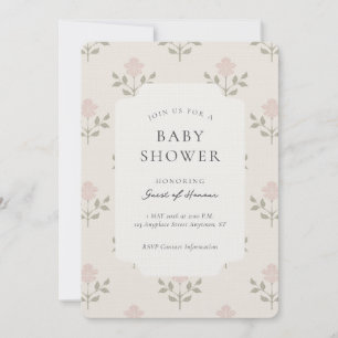 Vintage Iris Block Print Floral Baby Shower Invitation
