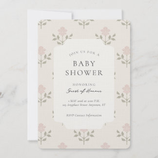 Vintage Iris Block Print Floral Baby Shower Invitation