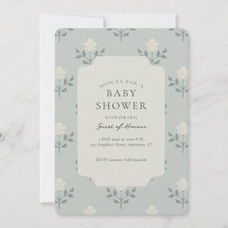 Vintage Iris Block Print Floral Baby Shower Invitation