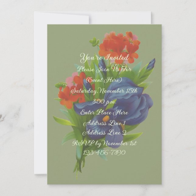 Vintage Iris Bouquet Floral Art Party Invitation (Front)
