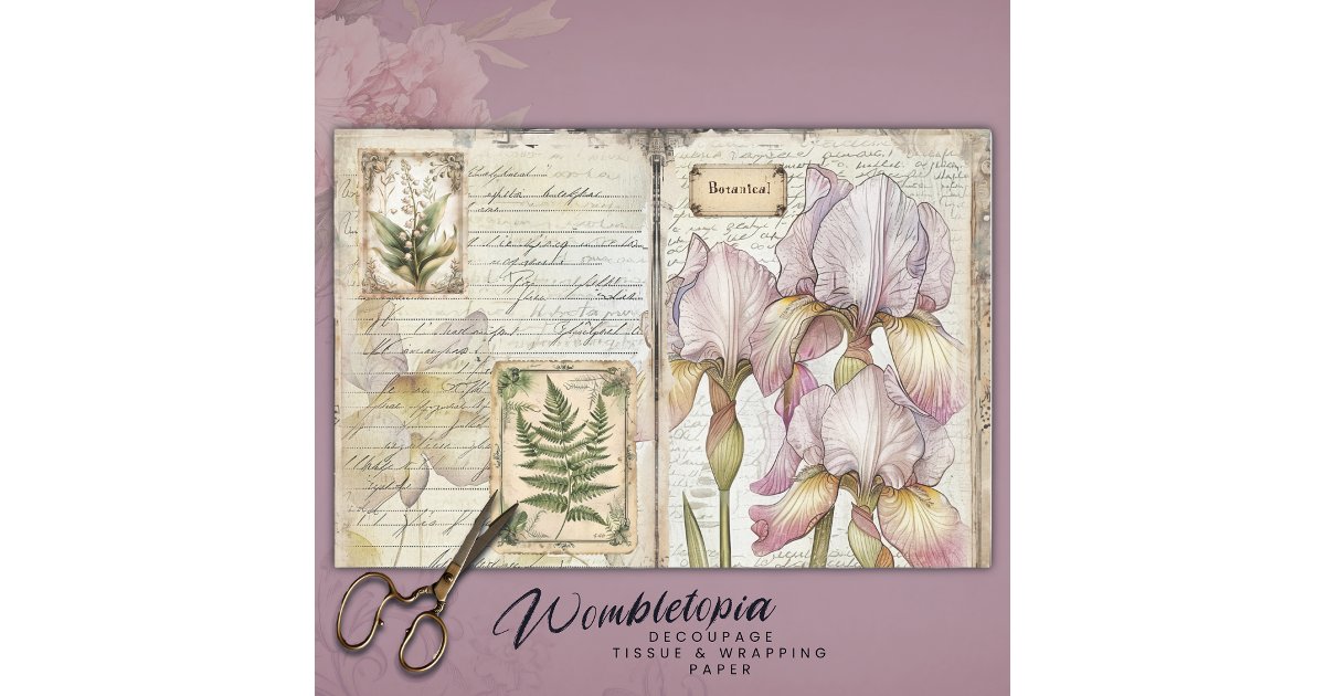 Vintage Iris & Fern Botanical Decoupage Ephemera Tissue Paper | Zazzle