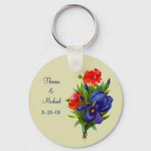 Vintage Iris Floral Bouquet Wedding  Key Ring
