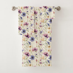 Vintage Iris Flowers Pattern Bath Towel Set