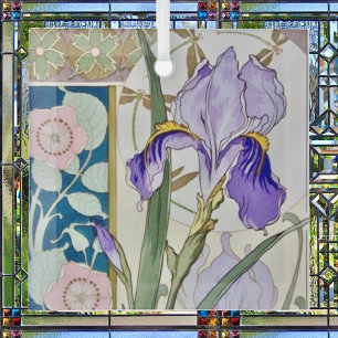 Vintage Iris Illustration Glass Tree Decoration