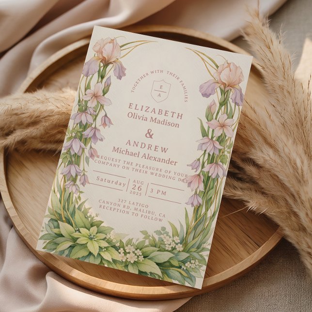 Vintage Iris Wildflower Botanical Wedding Invitation (Creator Uploaded)