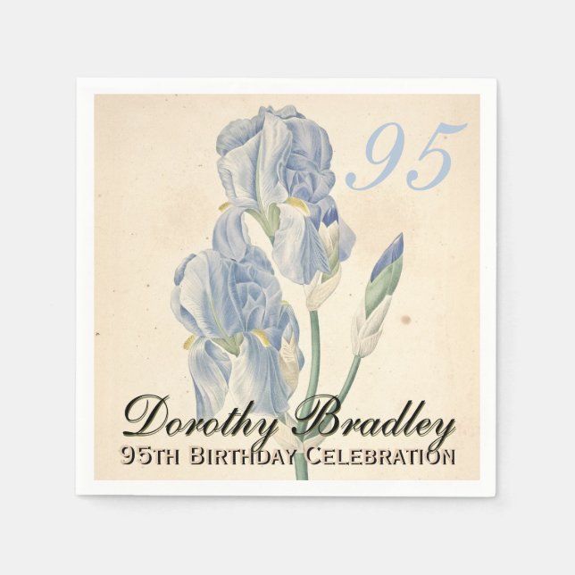 Vintage Irises 95th Birthday Party Paper Napkins (Front)