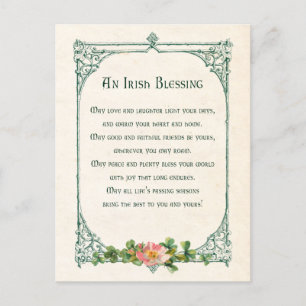 Vintage Irish Blessing w/Shamrocks & Rustic Frame Postcard