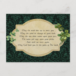 Vintage Irish Blessing with Shamrocks Postcard