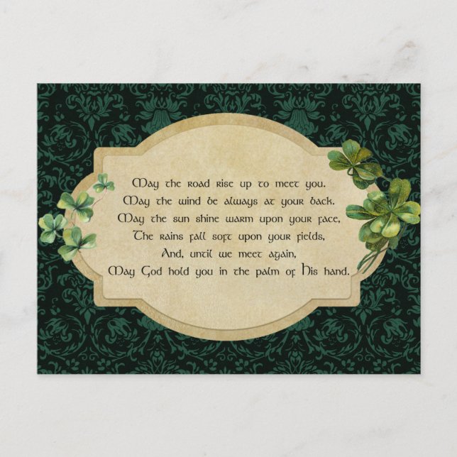 Vintage Irish Blessing with Shamrocks Postcard (Front)